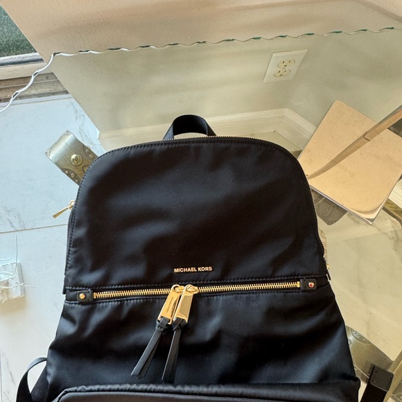 MICHAEL  KORS Black Nylon Polly Medium Backpack with Gold Zippers NEW with TAGS main image 6